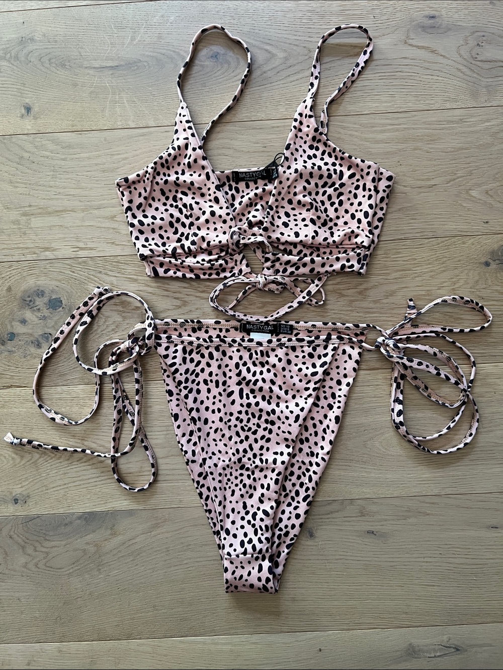 Nasty Gal Blush Brown & Black Leopard Tie-Front Bathing Suit